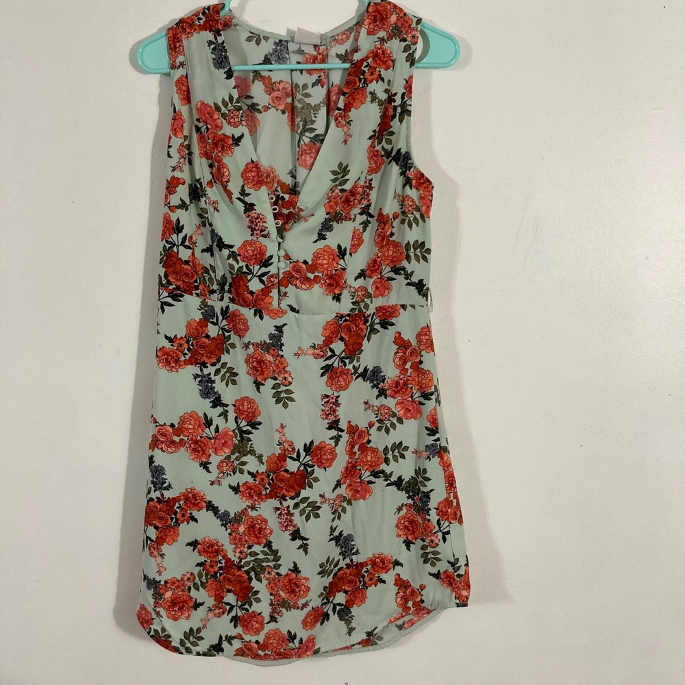 A New Day Floral Mini Dress Womens Small Mint Green Orange Rose Sleeveless